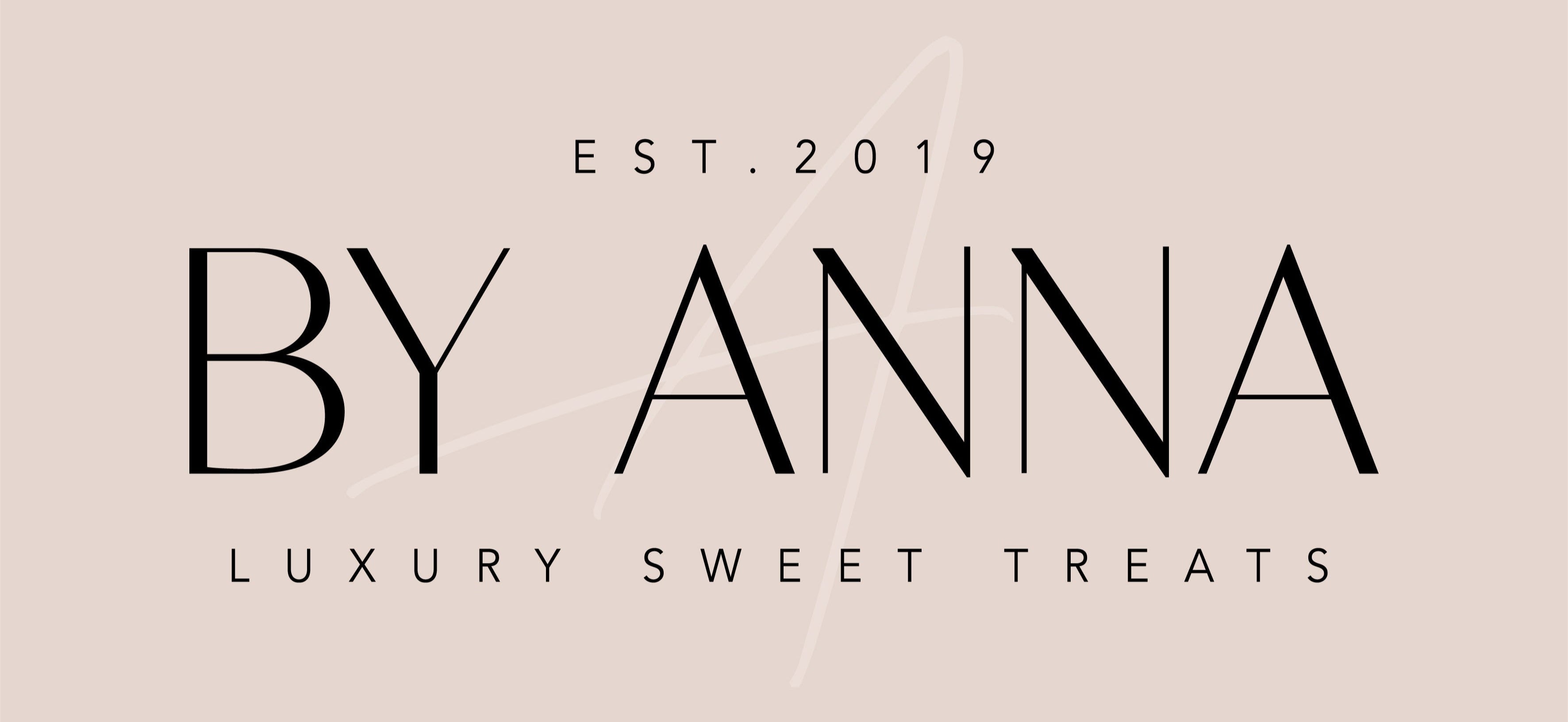 Brand logo for 'By Anna Luxury Sweet Treats' on a beige background